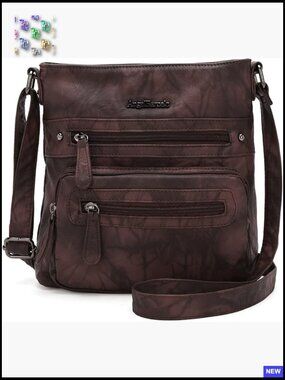 Ultra Soft Leather Crossbody Bag Lightweight Messenger Purse with Zipper